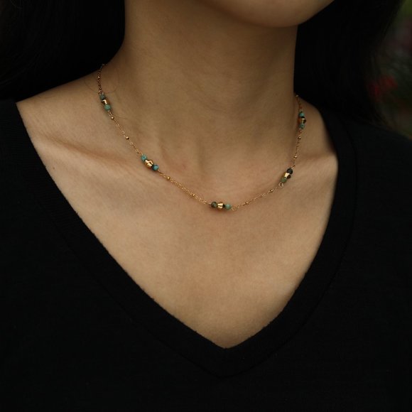 Mix Bead Dainty Gold Chain Necklace featuring Natural Stones - Picture 2 of 7